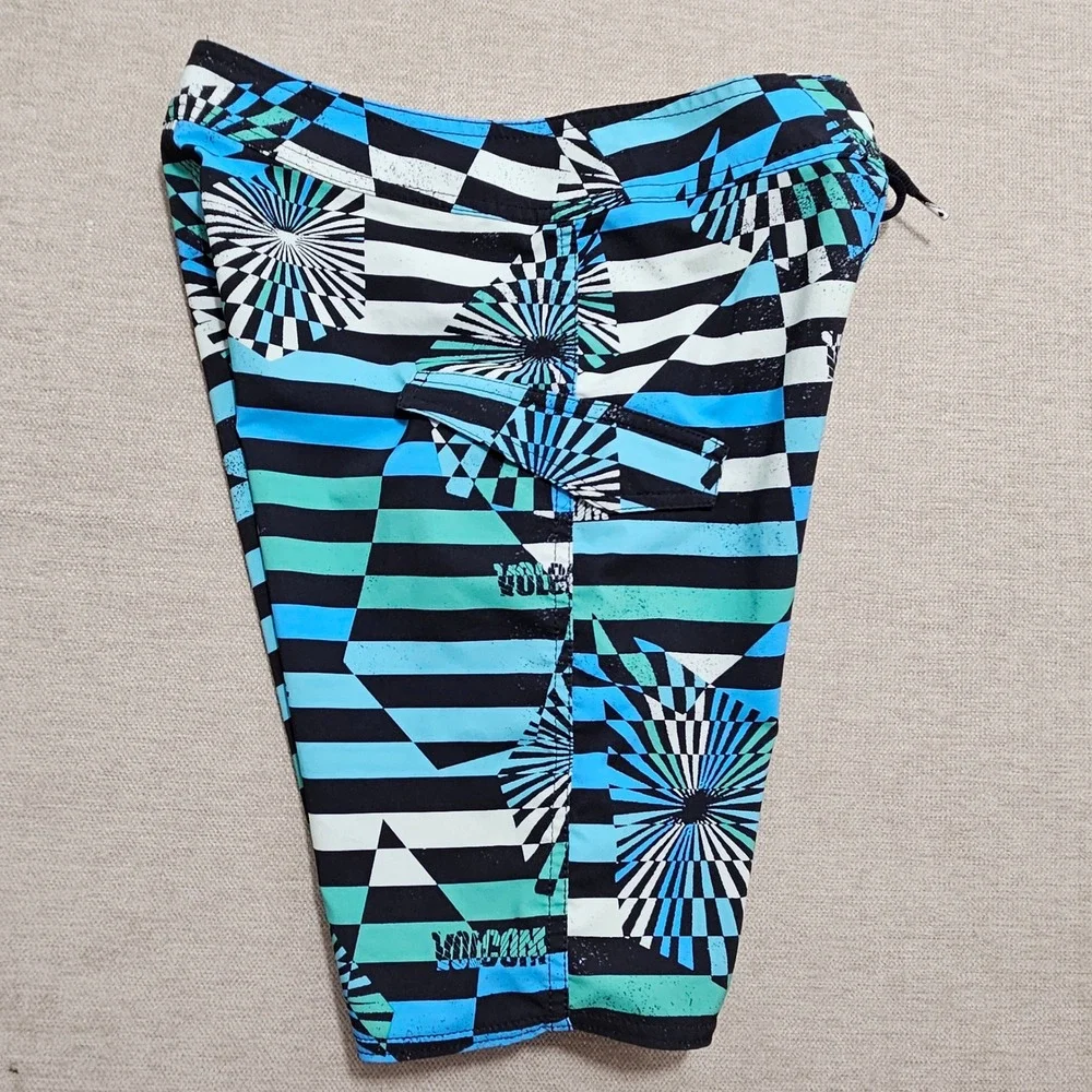Volcom Mod-Tech Board Shorts Mens 28 Mod Stone Stripe Blue Teal‎ C0812232 NEW